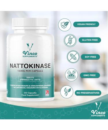 Vinco Nattokinase Capsules - 2000fu Nattokinase Extract - 120 Capsules - Heart Health & Circulation Support - Non-GMO, Gluten Free - UK Made - Buy Online on GoSupps.com