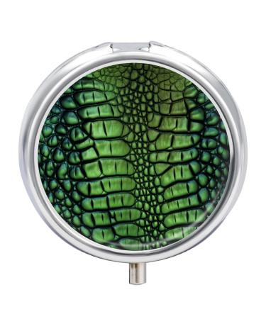 Round Pill Box Alligator Skin Print 3 Compartment Medicine Pill Case Print Pill Organizer Decorative Metal Portable Pill Box Pocket Pill Box Style