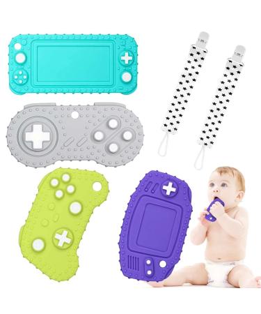 Chuya Baby Teether Toys Remote Teething Toys Chew Toy for Babies 3-12 Months(4 Pack) Silicone Baby Teething Toys for Infant Toddlers BPA-Free Game Controller Toy Gamepad teether toys