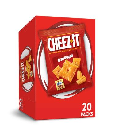 Cheez-It Cheese Crackers, Baked Snack Crackers, Office and Kids Snacks, Original, 20oz Box (20 Packs)