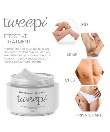 Tweepi Hair Growth Inhibitor | Anti Hair Growth Cream - Permanent Hair Removal for Body & Face | Paraben-Free - 50g - Made in UK - Buy Online on GoSupps.com