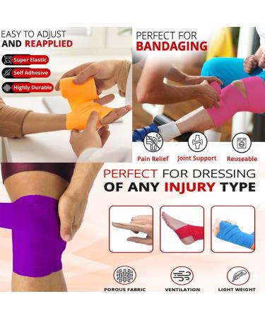 WizGate Vet Wrap 8Pcs Assorted 5cm x 4.5m Non-Woven Cohesive Bandages - Self-Adhesive, Breathable & Stretchable Rolls for Pets & Humans - Ideal for Sprains, Swelling & More - Buy Online on GoSupps.com