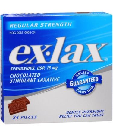 Exlax Chocolated Stimulant Laxative Regular Strength 15mg 24 Pieces Gentle Overnight Relief (5 Pack)