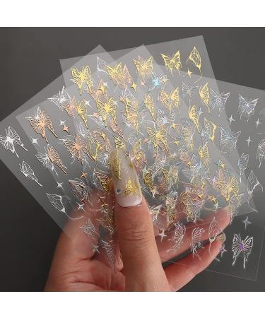 Bronzing Laser Butterfly Nail Stickers - 3D Metallic Butterfly Decals for Women (8pcs) - Buy Online on GoSupps.com