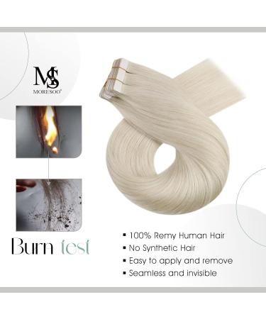 Moresoo Tape In Extensions | Real Hair Platinum Blonde #60 | 45 cm | Invisible Adhesive Hair Extensions - 20 Pieces 50g/pack - Buy Online on GoSupps.com