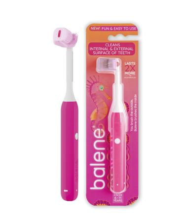 Balene - double -sided children's toothbrush for children cleans inside and outside of the teeth rotating brush head antibacterial filaments soft hardness color fuchsia