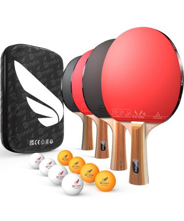 Ermete Ping Pong Paddles Set, 4 Player Table Tennis Paddles Kit, ITTF Approval Rubber Table Tennis Rackets, 8 Ping Pong Balls, Storage Case, Portable Ping Pong Set for Indoor& Outdoor Games 4-Player Set