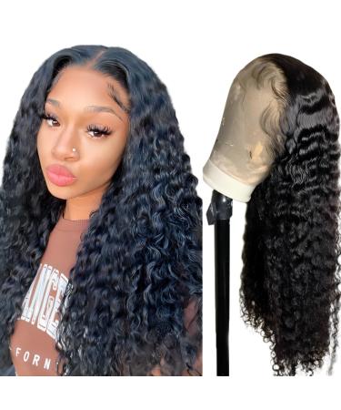 Curly Lace Front Wig Human Hair 13x4 Deep Wave Lace Front Wigs Human Hair Glueless Curly Wigs for Black Women 20Inch Deep Wave Wig Pre Plucked with Baby Hair 150% Density Natural Color 20 Inch deep wave