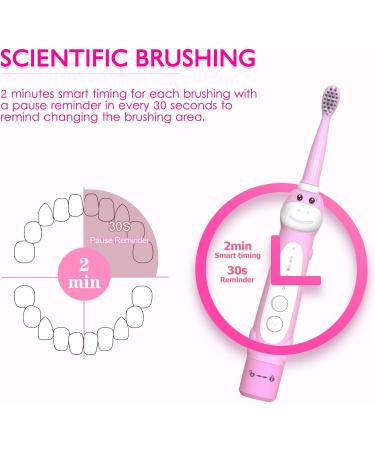 Kids Dinosaur Sonic Electric Toothbrush with Timer - 5 Modes, 8 Heads, Rechargeable - Ages 3-12 - Pink - Buy Online on GoSupps.com