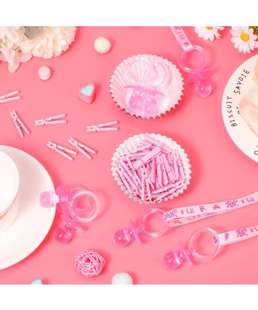 48 Pink Acrylic Necklace Baby Pacifier & Plastic Clothespins Set for Baby Shower Decorations - Buy Online on GoSupps.com