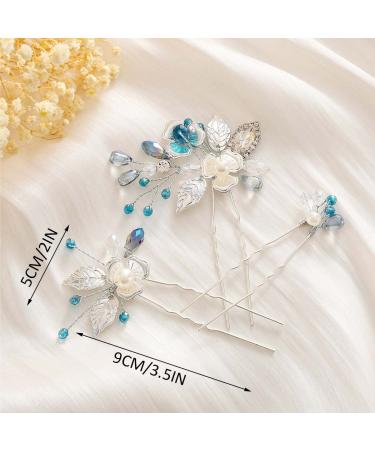 Casdre Blue Rhinestone Hair Pins - Silver Flower Bridal Hair Pieces (Pack of 3) - Buy Online on GoSupps.com