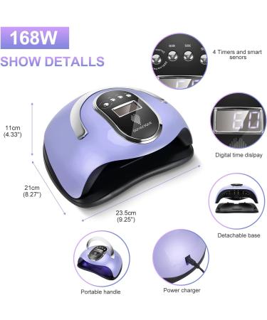 168W UV LED Nail Lamp with Timer Setting and Auto Sensor for Gel Nail Polish - Professional Salon Curing Lamp with Portable Handle and Digital Display - Fingernail and Toenail UV Dryer Machine in Blue - Buy Online on GoSupps.com