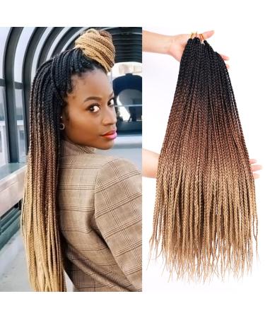 6 Packs Crochet Box Braids Pre looped Medium 24 Inch Ombre Honey Blonde 3X Goddess Kanekalon Senegalese Twist Knotless Small Jumbo Braiding Hair for Black Women(T1B/4/27)