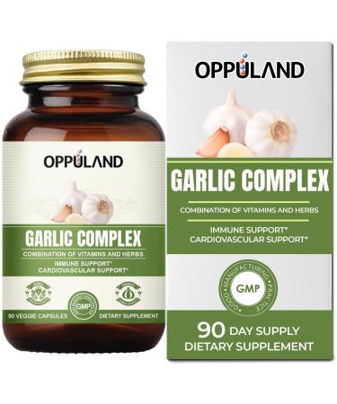 oppuland Garlic Complex - Odorless Garlic Pills with Oregano Olive Leaf Nigella Seed Vitamin D Zinc - Herbal Supplement - Cardiovascular Immune System & Natural Wellness Support - 30 Day Supply