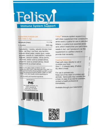 Pet Health Solutions L-Lysine Soft Chews for Cats (60 Soft Chews) Supports Immune Respiratory and Eye Health. Eases Sneezing Runny Nose and Watery Eyes. Tasty Salmon Flavor - (3 Pack) - Buy Online on GoSupps.com