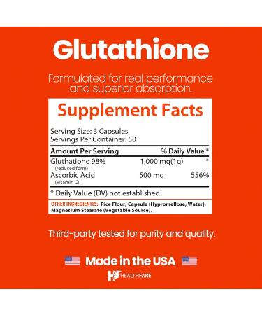 Healthfare Glutathione Supplement 1000mg | Reduced GSH Antioxidant | 98%+ Highly Purified | 150 Vegan Capsules | Immune & Detox Support | Non-GMO Gluten-Free | Made in USA 150 Count (Pack of 1) - Buy Online on GoSupps.com
