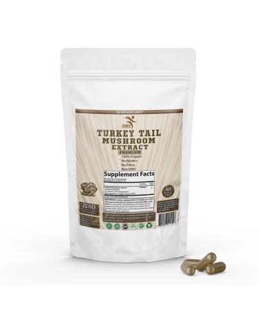 SMSHEALTHPRODUCTS.com Turkey Tail Mushroom Supplement Pills (Trametes Versicolor) 50% Polysaccharides - Comprehensive Immune System and Digestive Support Organic Non GMO - 60 Veggie Capsules