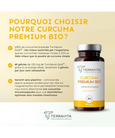 Curcuma BIO TurmiPure Gold 300 mg | Articulations & Digestion (Sans Pip rine) | Absorption Sup rieure la Curcumine 95% Standard | 60 G lules Vegan Sans Poivre Noir | Made in France | Terravita - Buy Online on GoSupps.com