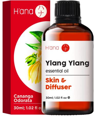 H'ana Ylang-Ylang Essential Oil for Diffuser- Natural Therapeutic Grade Ylang Ylang Essential Oil for Skin - Ylang Ylang Oil for Hair Growth & Aromatherapy (1 fl oz)
