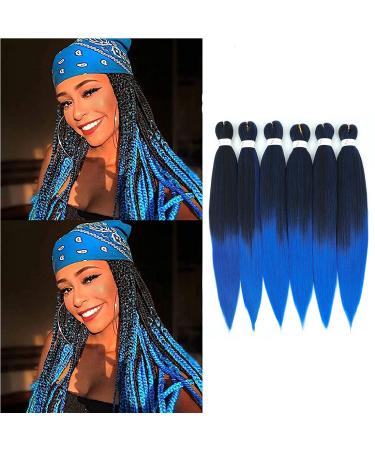 Pre-stretched Braiding Hair 26 inch 6 Packs Professional Kanekalon Synthetic Fiber Crochet EZ Braids Yaki Texture Braiding Hair Extensions (1B/blue) 26 Inch (Pack of 6) T1B/Blue