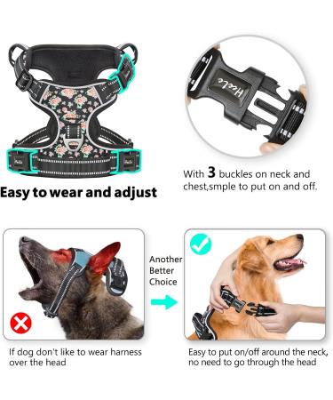 Heele Dog Crockery & Anti-Train Reflective Harness for Large Dogs - Soft Breathable Design XL Size (53-97cm) Floral-Black Pattern - Buy Online on GoSupps.com