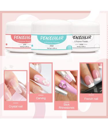 PEACECOLOR Acrylic Nail Kit for Beginners White Pink Clear Acrylic Powder 30ml Acrylic Liquid for Nail Extension Nail Forms Acrylic Nail Brush Acrylic Nails Supplies AC-21 - Buy Online on GoSupps.com