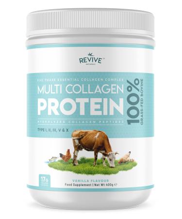 Vanilla Multi Collagen Protein Powder - 400g - Unsweetened - 5 Types of Collagen Peptides - Hydrolysed Grass Fed Bovine Wild Caught Marine & Free-Range Chicken - Keto Approved - Buy Online on GoSupps.com
