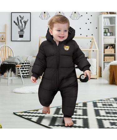 Baby Boys Girls Winter Snowsuit Hooded Romper | Cotton Onesie Jacket | Black 6-9 Months - Buy Online on GoSupps.com