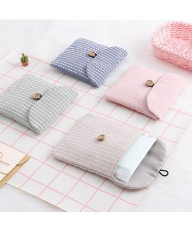 GRHOSE 2-Pack Striped Period Bags with Wooden Button - Morandi Color Storage Bags for Sanitary Napkins - Beige Blue, One Size - Buy Online on GoSupps.com