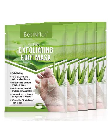 Foot Peel Mask-(5 Pack) Exfoliating Foot Masks, Natural Exfoliator for Dry Dead Skin, Callus, Repair Rough Heels for Men Women (Aloe Vera)
