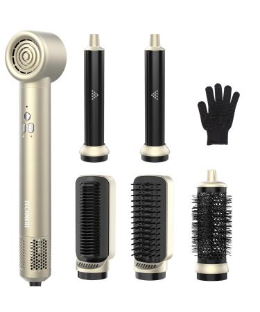 Hair Styler Hot Air Styler - 6 in 1 Hair Dryer Brush 110 000 RPM High Speed Ionic Hair Dryer Straightener Set Professional Hair Styler for Fast Drying Curling Volumizing Straightening Styling Stone Gold