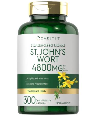 St John's Wort Capsules | 4800mg | 300 Count | Non-GMO & Gluten Free Supplement | Standardized Extract | by Carlyle - Buy Online on GoSupps.com