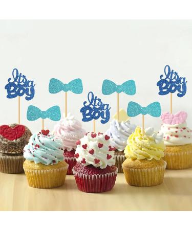 MonMon & Craft It's a Boy Cupcake Toppers - Baby Shower Cupcake Toppers - Boys 1st Birthday - Gender Reveal Party Cupcake Decorations - Blue Glitter 24 Pcs - Buy Online on GoSupps.com
