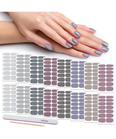 DANNEASY 16 Sheets Nail Wraps for Women Nail Polish Strips Solid Color Self Adhesive Nail Polish Stickers Stick On Nails Nail Accessories with 1pc Nail File Cuticle Stick (Gray) Gray Series