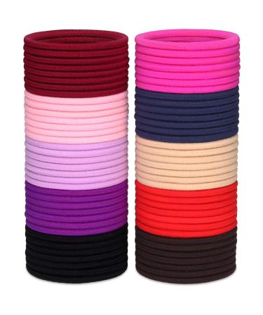 H&S Elastic Hair Ties for Thick & Curly Hair - 100pcs x 4mm - Non-Metal Multi-Colored Hair Bobbles for Women Fine Hair - Ultra-Stretchable & Seamless Hair Bands for Girls