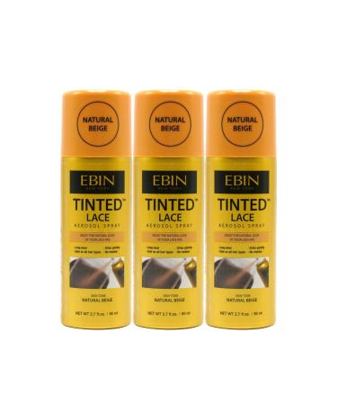 EBIN NEW YORK Tinted Lace Aerosol Spray 3pack Natural Beige 2.7 Oz/ 80 mL | Quick Dry Water-Resistant No Residue Even Spray Matching Skin Tone Natural Look 2.7 Fl Oz (Pack of 3) Natural Beige