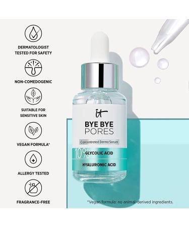 IT Cosmetics Bye Bye Pores 10% Glycolic Acid Serum - Pore-Minimizing & Exfoliating Serum with Hyaluronic Acid - Vegan Formula - 1 fl oz - Buy Online on GoSupps.com