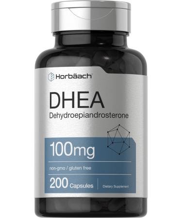 DHEA 100mg | 200 Capsules | Non-GMO, Gluten Free Supplement | by Horbaach