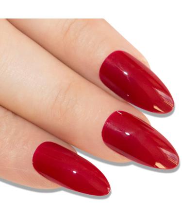 False Nails Bling Art Red Polished Stiletto Almond 24 Artificial Nails Long Tips with Glue