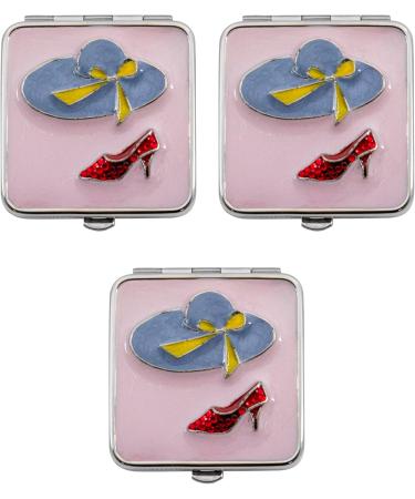 Stephanie Imports Set of 3 Double Sided Magnifying Compact Slim Mirrors (Pastel Pink & Red Rhinestone Heel Square) - Buy Online on GoSupps.com