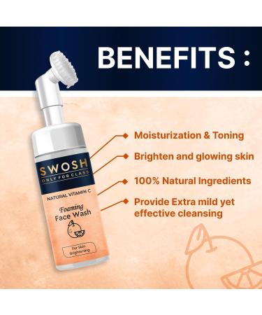 SWOSH Natural Vitamin C Foaming Face Wash for Oily & Pimple Prone Skin - Paraben Sulfate & Silicone Free with Built-in Brush | 100ml - Buy Online on GoSupps.com