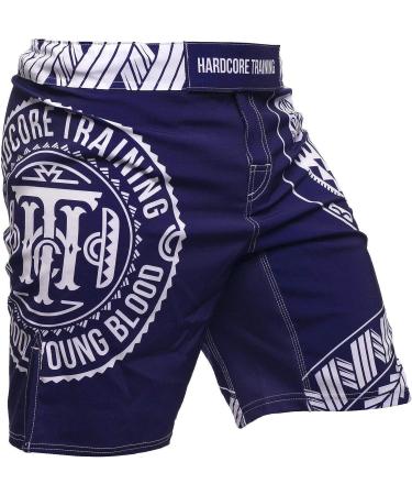 Hardcore Training Ta Moko Fight Shorts Men's - Small Blue | MMA, BJJ, Muay Thai, Kickboxing Shorts - Buy Online on GoSupps.com
