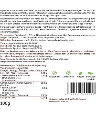 Terra Elements Agaricus Blazei Powder 100g I Agaricus Blazei Murrill I ABM I 100% Pure I Vegan I Raw Quality - Buy Online on GoSupps.com