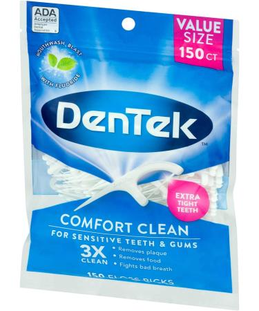 DenTek Comfort Clean Floss Picks | 150 Count | Sensitive Gums & Mouthwash Blast - Buy Online on GoSupps.com