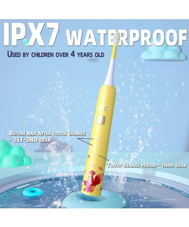 Kids Sonic Rechargeable Electric Toothbrush - 6 Modes, 44000 Vibrations, Waterproof, 2-Min Timer - Yellow - Buy Online on GoSupps.com