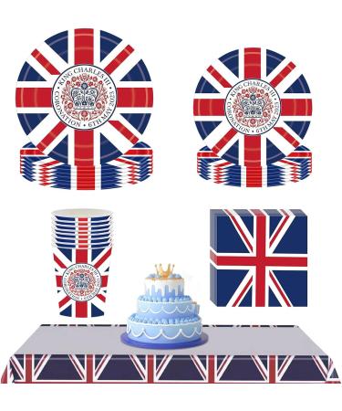 British Flag Plates Union Jack Supplies Food Grade Plates Patriotic Tableware Sets for Boys Girls Charles Commemorative Set Crown - 4-piece Set - Buy Online on GoSupps.com