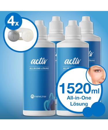 FLUESTIVE Contact Lenses with Hyaluron - Meinelinse Activ All-in-One Solution 4 Bottles x 380ml + 4 Lens Cases - Weekly & Monthly Wear - Buy Online on GoSupps.com