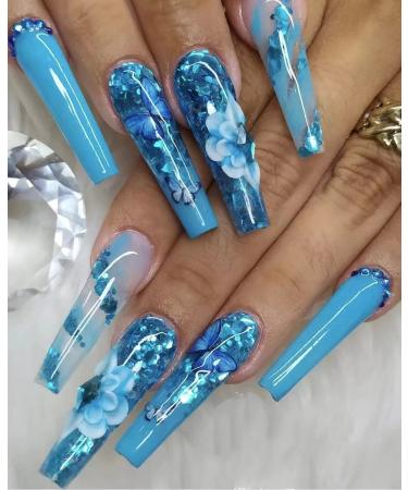 Press on Nail Long Coffin Fake Nails with Novel Design and Jelly Glue Stick On Nails Reusable Wearable Acrylic Nails Full Cover False Nails for Women Girl Nail Art Decoration 24 pcs (Novelty Style 8)