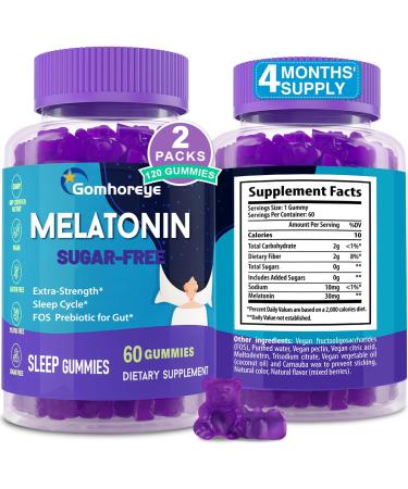 Melatonin Gummies 30mg for Adults - Maximum Strength Melatonin Gummies for Relaxation & Soothing Exogenous Melatonin Supplement with FOS for Immune Gut Health and pH Balance Sugar Free -120 Counts