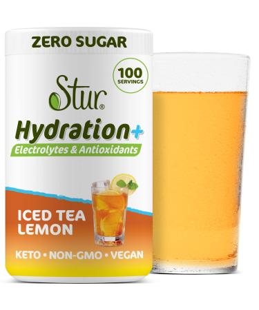Stur Electrolyte Hydration Powder | Lemon Tea | Sugar Free | 100 Servings | High Antioxidants & B Vitamins | Non-GMO | Daily Hydration & Workout Recovery | Keto | Vegan(10.7 oz)